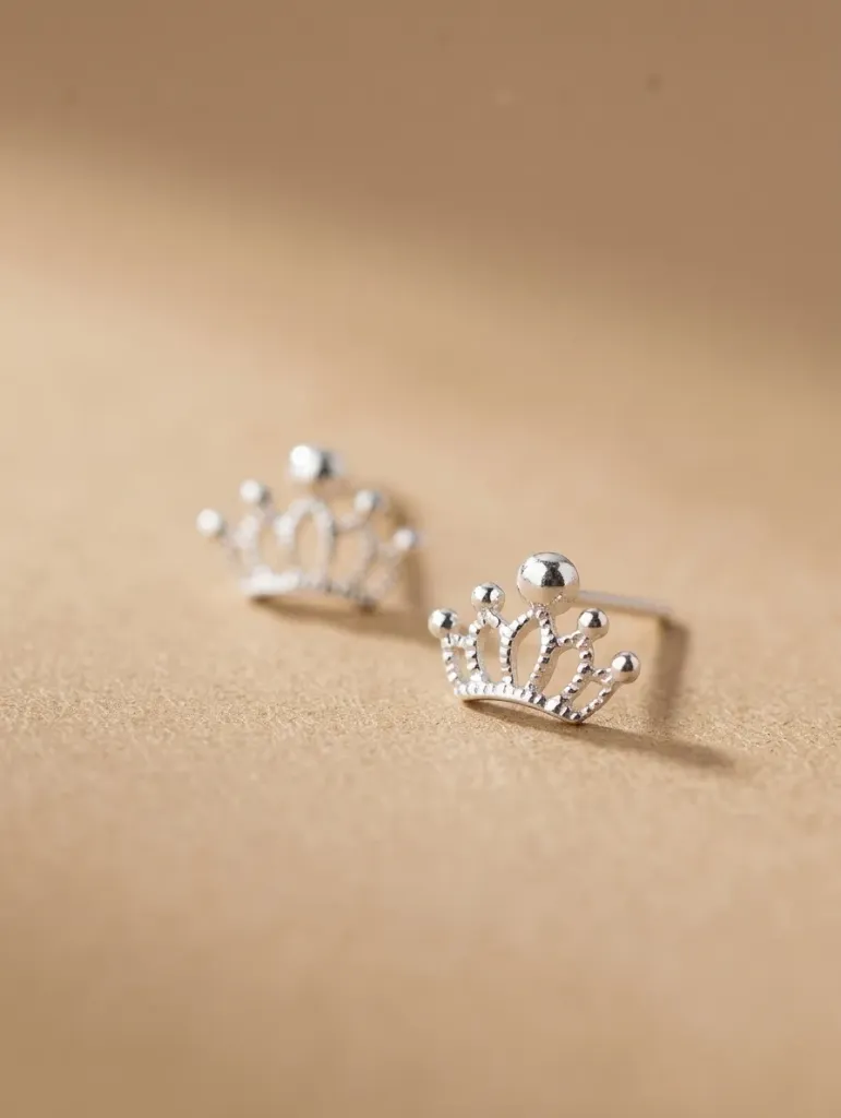 925 Silver Crown Stud Earring, 0.0010 kg