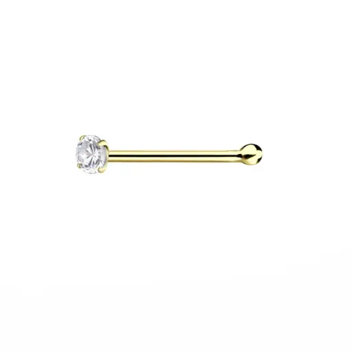 14K Solid Gold 1.5 mm White Cubic Zirconia Straight Stud With Ball Nose Ring, 0.05 g 