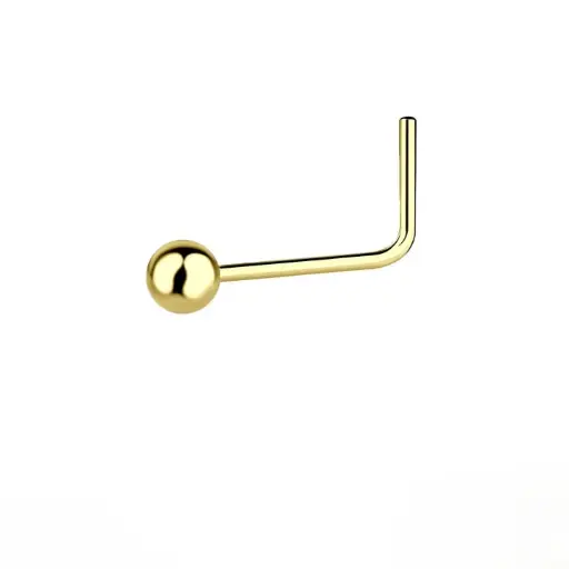 14K Solid Yellow Gold 2mm Gold Ball L-shaped Nose Ring, 0.10 g 