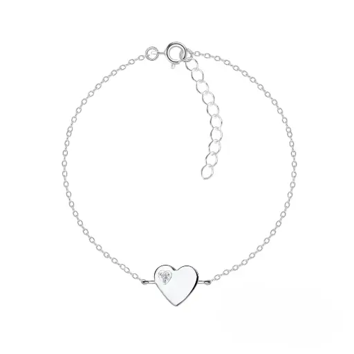 925 Silver Heart Bracelet with 0.02ct Natural Diamond Stone, 1.12 g