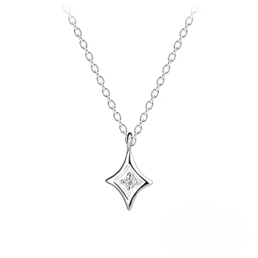 925 Silver Diamond Shaped Necklace With 0.02ct Natural Diamond, 1.19 g 