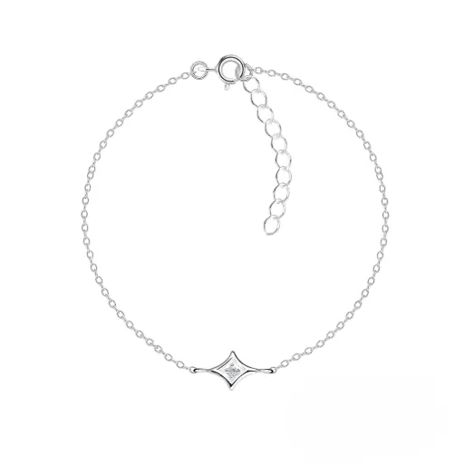 925 Silver Diamond Shaped Bracelet With 0.02ct Natural Diamond, 0.94 g