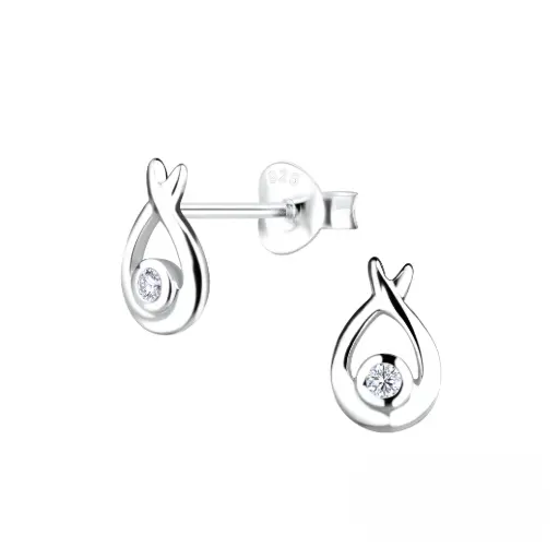 925 Silver Tear Drop Stud Earring With 0.04ct Natural Diamond, 0.79 g 