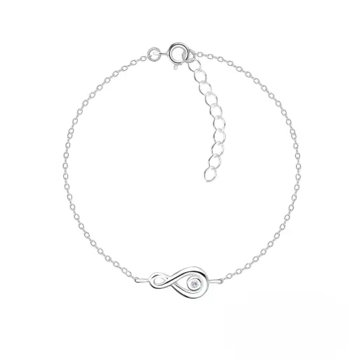 925 Silver Infinity Bracelet With 0.02ct Natural Diamond, 1.10 g 