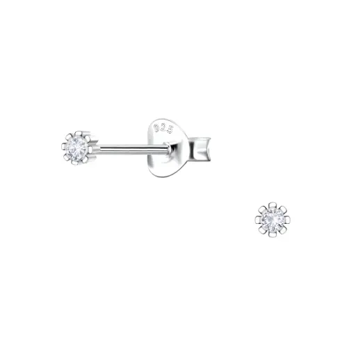 925 Silver White Cubic Zirconia Single Stone Flower Stud Earring, 0.37 g 