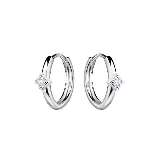 925 Silver White Cubic Zirconia Square Huggie Earring, 0.89 g 