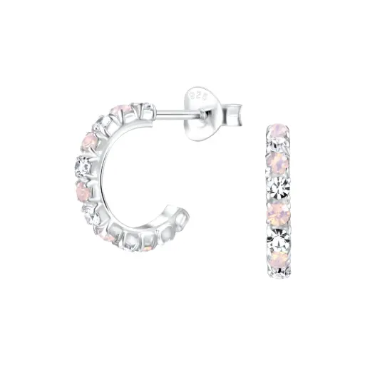 925 Silver White and Pale Pink Crystal Half Hoop Stud Earring, 0.86 g 