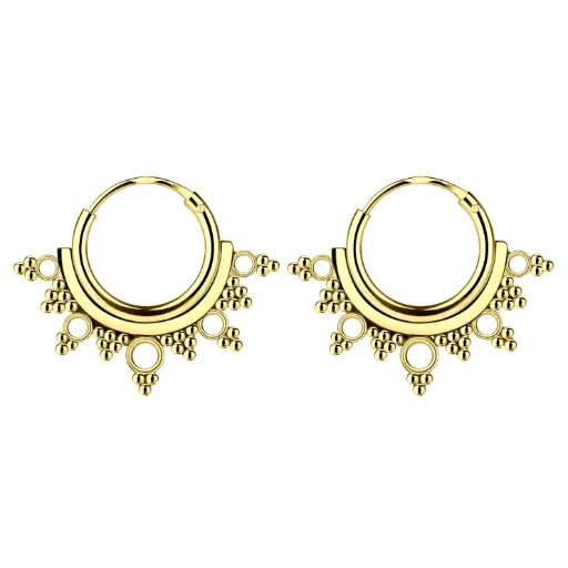 925 Silver 14K Gold Plated Half Pointed Bali Hoop Earring, 1.35 g