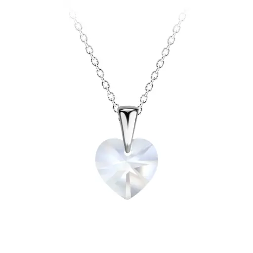 925 Silver White Glass Bead Heart Necklace, 1.74 g