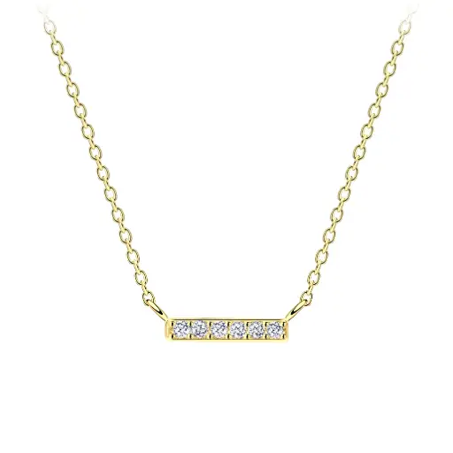 925 Silver 14K Gold Plated Filled White Cubic Zirconia Bar Necklace, 1.34 g 