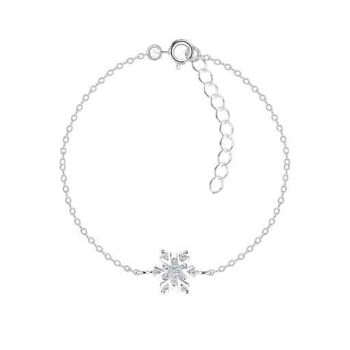 925 Silver White Cubic Zirconia Snowflake Bracelet, 1.13 g