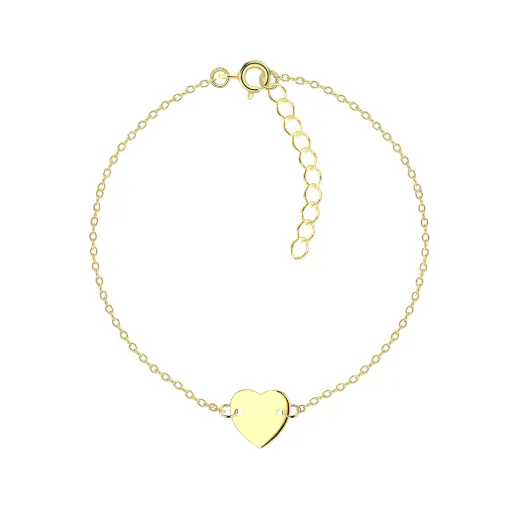 925 Silver 14K Gold Plated Heart Bracelet, 0.93 g 