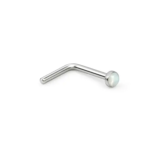 925 Silver Pale White Opal Color Crystal L-shaped Nose Ring, 0.15 g