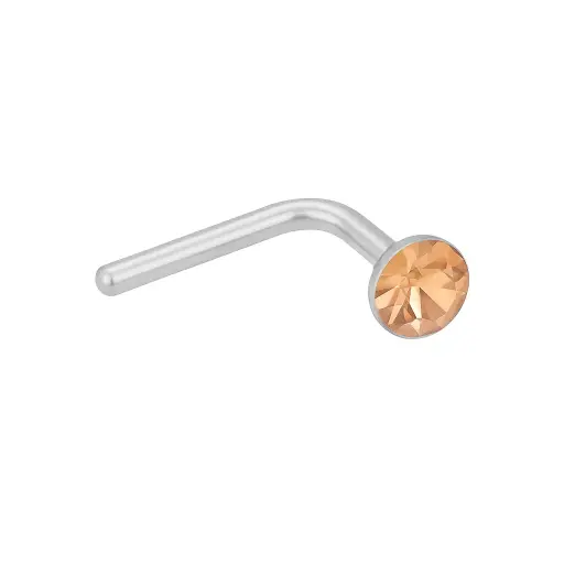 925 Silver Light Peach Crystal L-shaped Nose Ring, 0.3 g