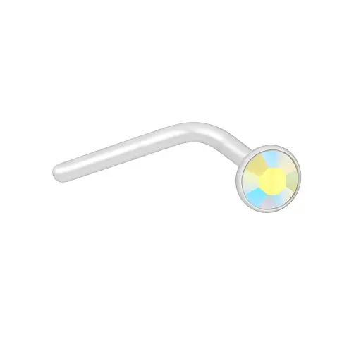 925 Silver White Crystal L-shaped Nose Ring, 0.3 g