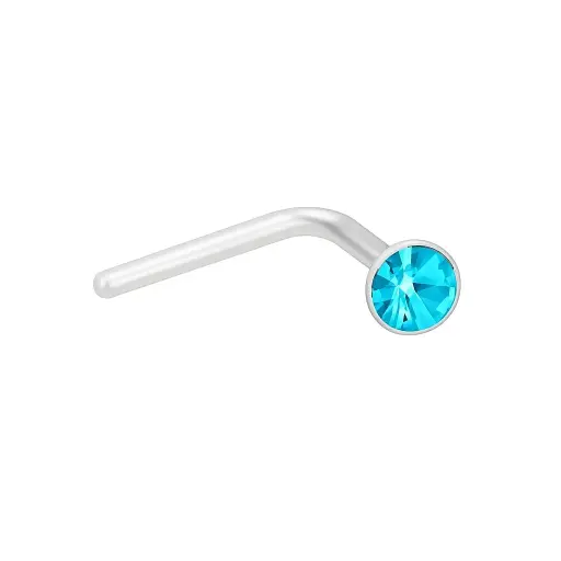 925 Silver Blue Crystal L-shaped Nose Ring, 0.3 g