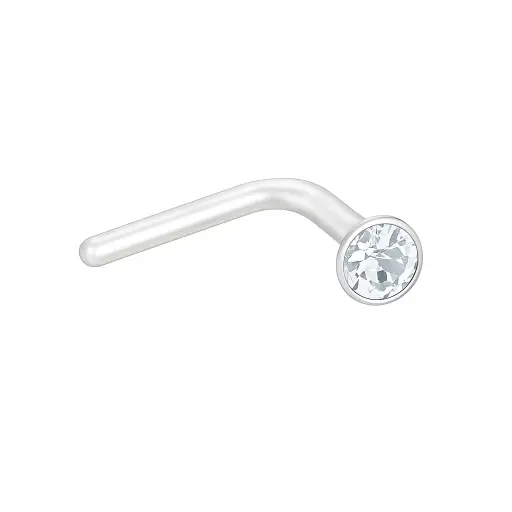 925 Silver Clear White Crystal L-shaped Nose Ring, 0.3 g