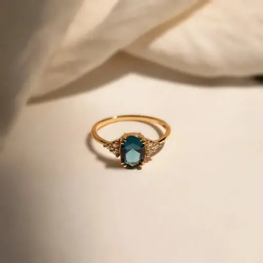 925 Silver Gold Plated Dark Blue Oval Clawed Zircon Ring US 6, 4 g