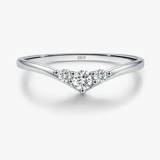 925 Silver Triple Round Moissanite V-shaped Ring US 5, 22g