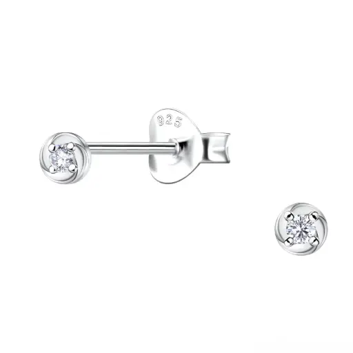 925 Silver Twisted Stud Earring With 0.04ct Natural Diamond, 0.45 g