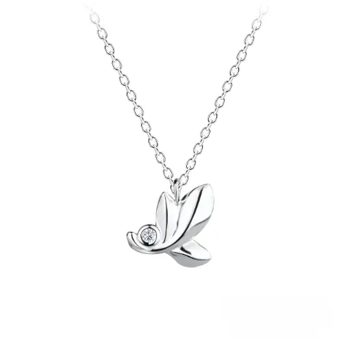 925 Silver Leaf Necklace With 0.02ct Natural Diamond, 1.25 g