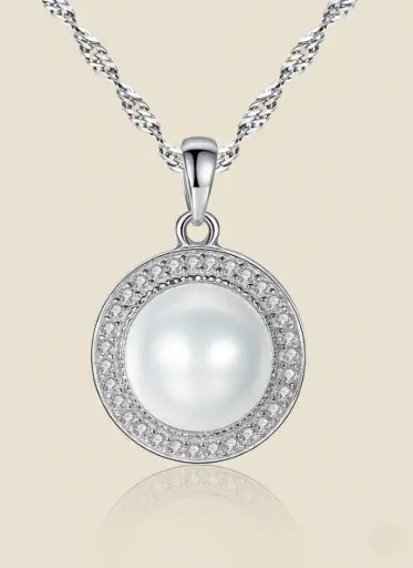925 Silver Natural White Freshwater Pearl Necklace with Zircon, 0.0060 kg