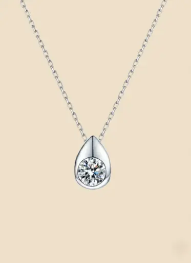 925 Silver Moissanite Water Drop Necklace, 0.0050 kg