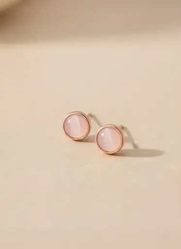 925 Silver Rose Gold Plated Cat's Eye Stud Earring, 0.0030 kg