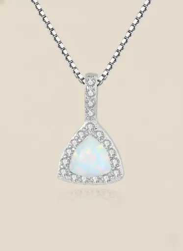 925 Silver White Triangular Opal Necklace, 0.0030 kg
