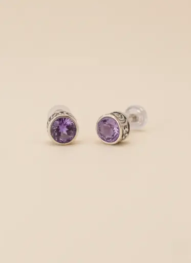 925 Silver Amethyst Vintage Stud Earring, 0.0050 kg