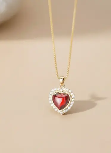 925 Silver 18K Gold Plated Carnelian Heart Necklace, 0.0050 kg