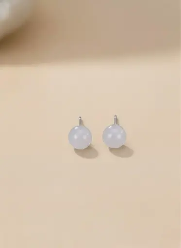 925 Silver Jade Round Stud Earring, 0.0040 kg