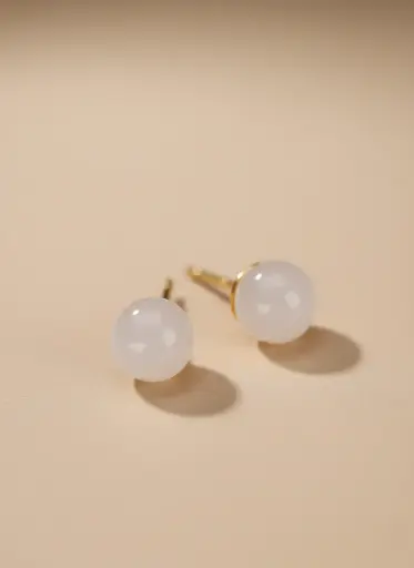 925 Silver 14K Gold Plated Jade Stud Earring, 0.0040 kg