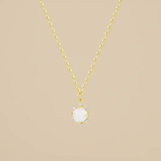 925 Silver 18K Gold Plated Sun Opal Necklace, 0.0050 kg 