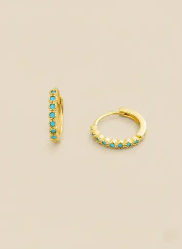 925 Silver Gold Plated Turquoise Huggie Earring, 0.0030 kg