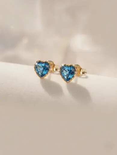 925 Silver 14K Gold Plated Sapphire Blue Heart Stud Earring, 0.0030 kg