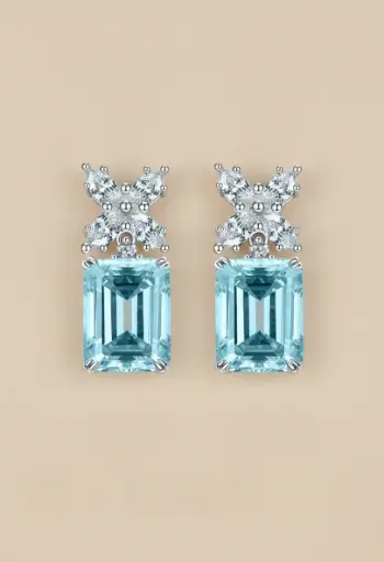 925 Silver Sea Blue Sapphire Royal Cluster Earring, 0.0070 kg

