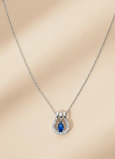 925 Silver Crystal Sapphire Blue Double Pendant Necklace, 0.0040 kg 