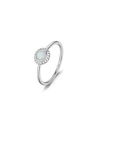 925 Silver Band Ring with White Flower Opal US 7, 0.0040 kg