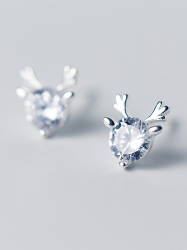 S925 Deer Shaped White Cubic Zirconia Stud Earring, 0.0030 kg