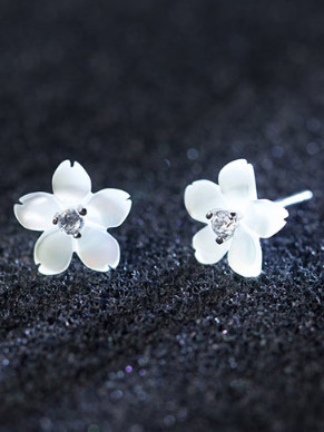 S925 Natural White Shell Flower Stud Earring, 0.0020 kg