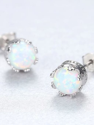 
S925 White Opal Round Single Stud Earring, 0.0030 kg