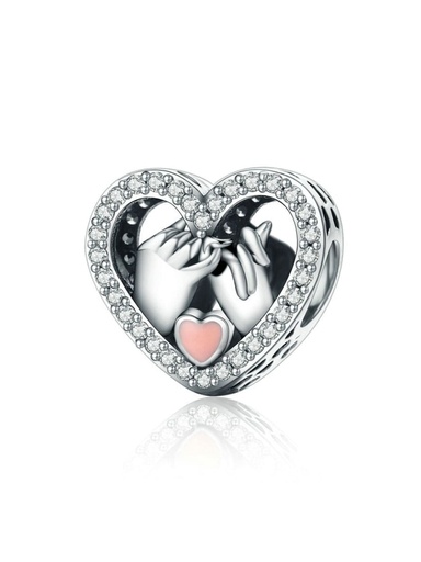 S925 Pink Heart and Hands Charm, 0.0028 kg
