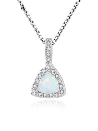 S925 Triangle White Opal and Cubic Zirconia Necklace, 0.0030 kg