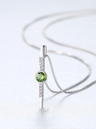S925 Rectangular Bar with Green Cubic Zirconia Necklace, 0.0030 kg