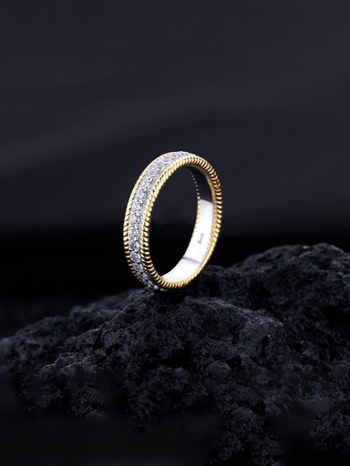 S925 Enveloped Cubic Zirconia and Golden Strand Ring US 7, 0.0060 kg