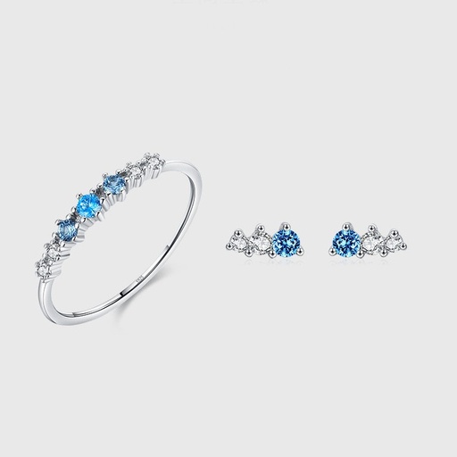 S925 Blue and White Cubic Zirconia Band Ring US Size 9, 0.0030 kg