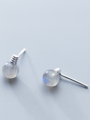 925 Silver Small Light Bulb Moonstone Stud Earring, 0.0020 kg