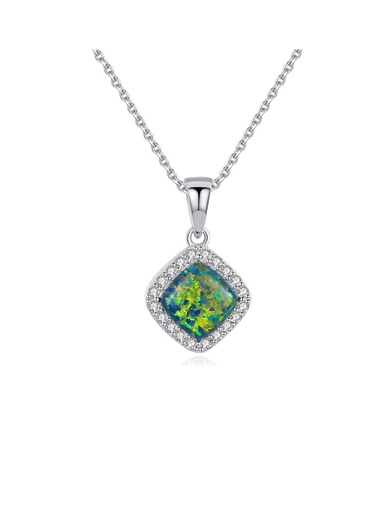 S925 Opal Green Square Necklace, 0.0030 kg
