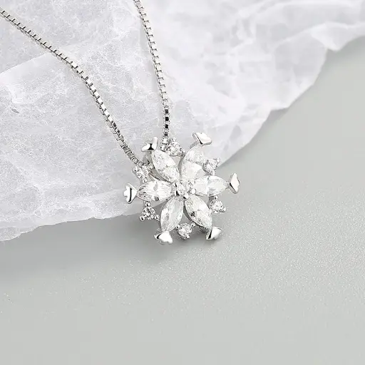 S925 Cubic Zirconia Flower Necklace, 0.0050 kg